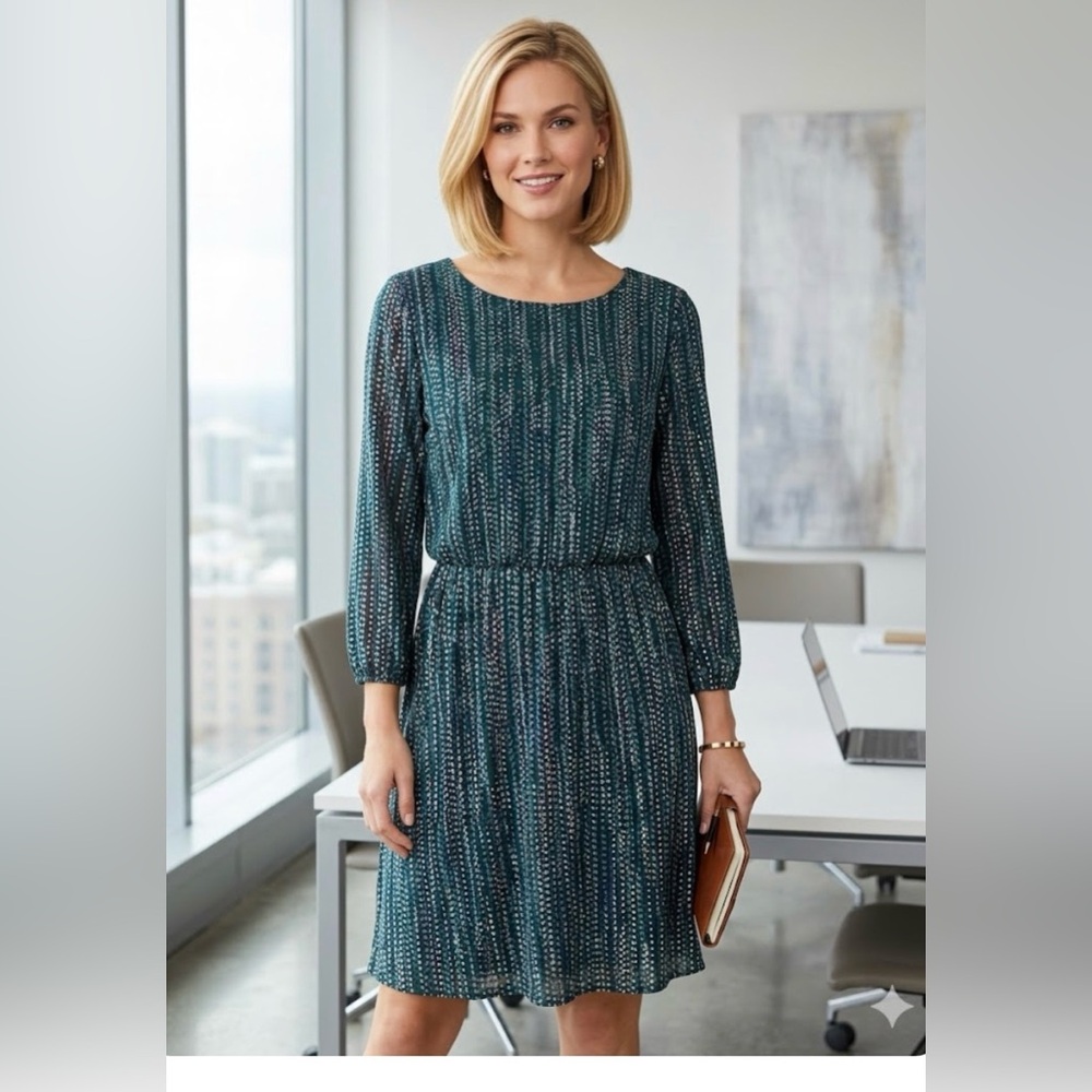 Apt. 9 Teal Patterned Long Sleeve Midi Dress
